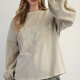 Eyelet Heart Knit Pullover - Sage