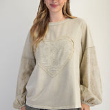 Eyelet Heart Knit Pullover - Sage