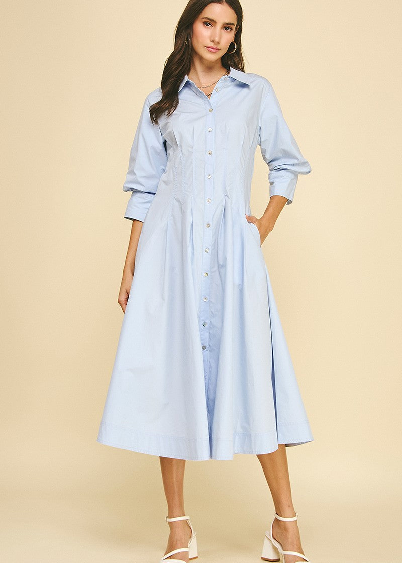 Tucked Detailed Maxi Dress - Light Blue