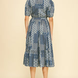 Navy Pretty-Print Cotton Midi Dress