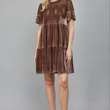 Brown Velvet Dress with Sheer Mesh Panel