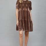 Brown Velvet Dress with Sheer Mesh Panel