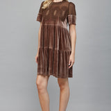 Brown Velvet Dress with Sheer Mesh Panel