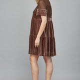 Brown Velvet Dress with Sheer Mesh Panel