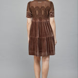 Brown Velvet Dress with Sheer Mesh Panel
