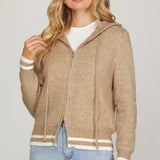 Zip Up Hooded Sweater - Taupe