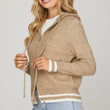 Zip Up Hooded Sweater - Taupe