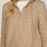 Zip Up Hooded Sweater - Taupe