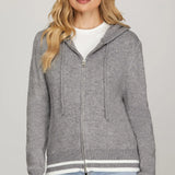 L/S Zip Hooded Sweater - Grey