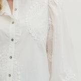 L/S White Top w/Tonal Embroidery and High Collar