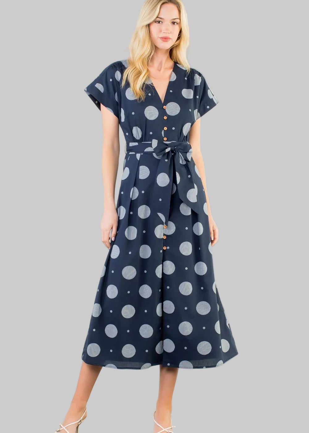THML Navy Polka MIDI Dress THML Navy Polka MIDI Dress
