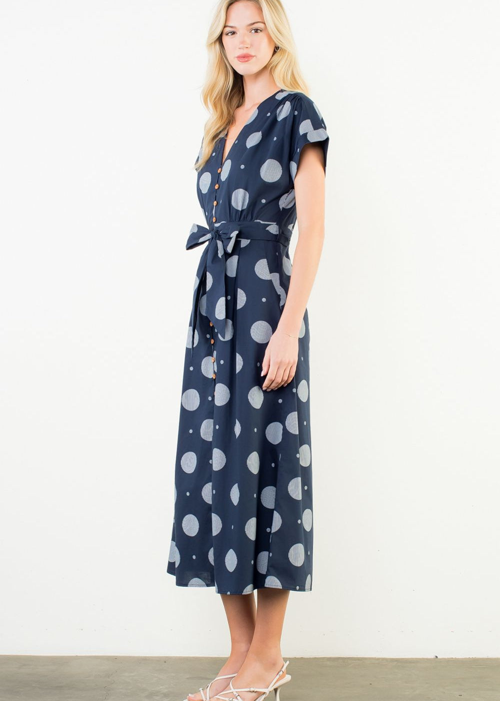 THML Navy Polka MIDI Dress