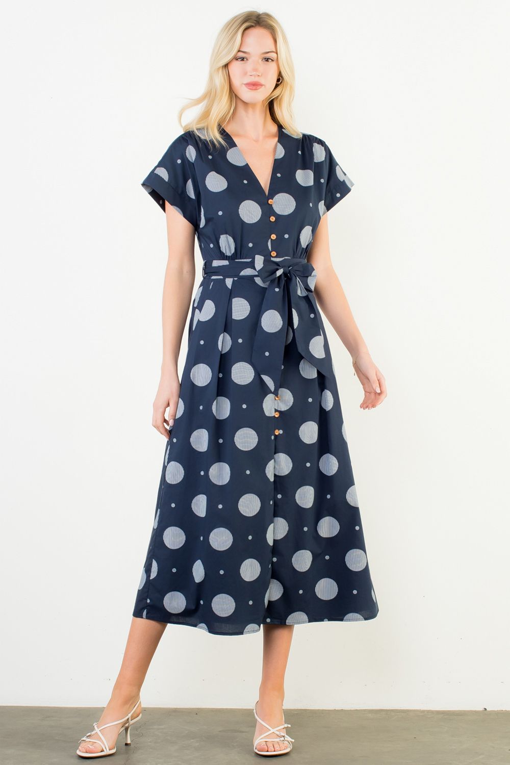 THML Navy Polka MIDI Dress THML Navy Polka MIDI Dress