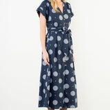 THML Navy Polka MIDI Dress