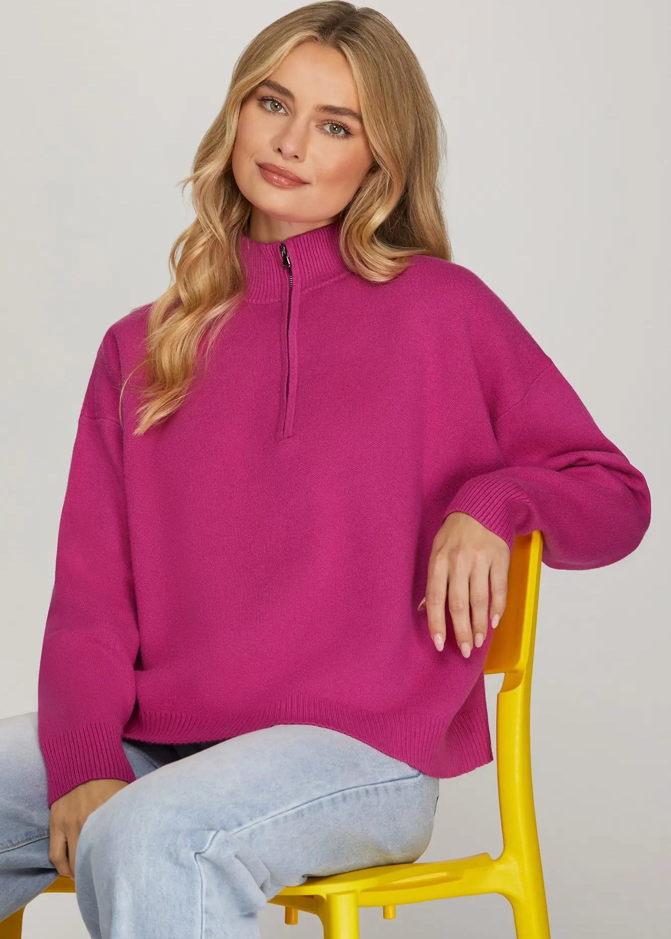 Magenta Quarter Zip Sweater
