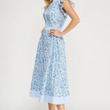 Blue Printed Contrast Striped Midi Dress