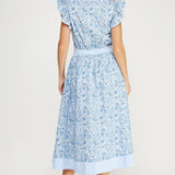 Blue Printed Contrast Striped Midi Dress