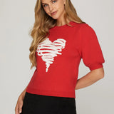 S/S Chenille Heart Sweater - Red