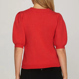 S/S Chenille Heart Sweater - Red