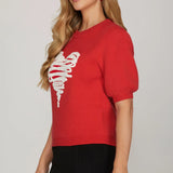 S/S Chenille Heart Sweater - Red