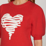 S/S Chenille Heart Sweater - Red
