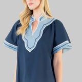 THML Blue Scallop Trim Top