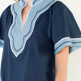 THML Blue Scallop Trim Top