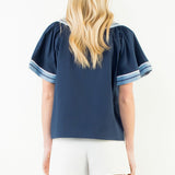 THML Blue Scallop Trim Top