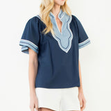 THML Blue Scallop Trim Top