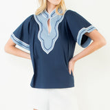 THML Blue Scallop Trim Top