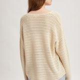 Notch Neck Open Knit Sweater - Natural