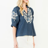 THML Blue  Top with Embroidery