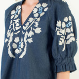 THML Blue  Top with Embroidery