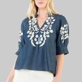 THML Blue  Top with Embroidery