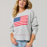 American Flag Relaxed Sweatshirt - Grey