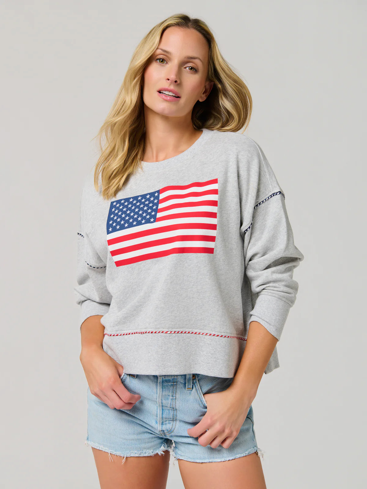 American Flag Relaxed Sweatshirt - Grey