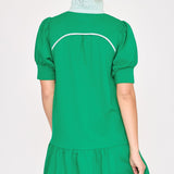 Kelly Green Short Knit Dress w/High Ruffle Neck