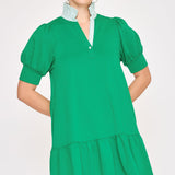 Kelly Green Short Knit Dress w/High Ruffle Neck