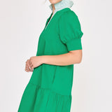 Kelly Green Short Knit Dress w/High Ruffle Neck