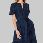 Navy, tiered skirt, midi dress with short sleeves