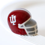 Nora Fleming football helmet-shaped mini in maroon and gray with a white Indiana University logo