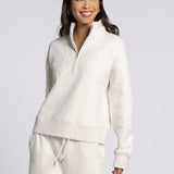 Pullover brushed fleece sweatshirt with zip neck in the color Oatmeal