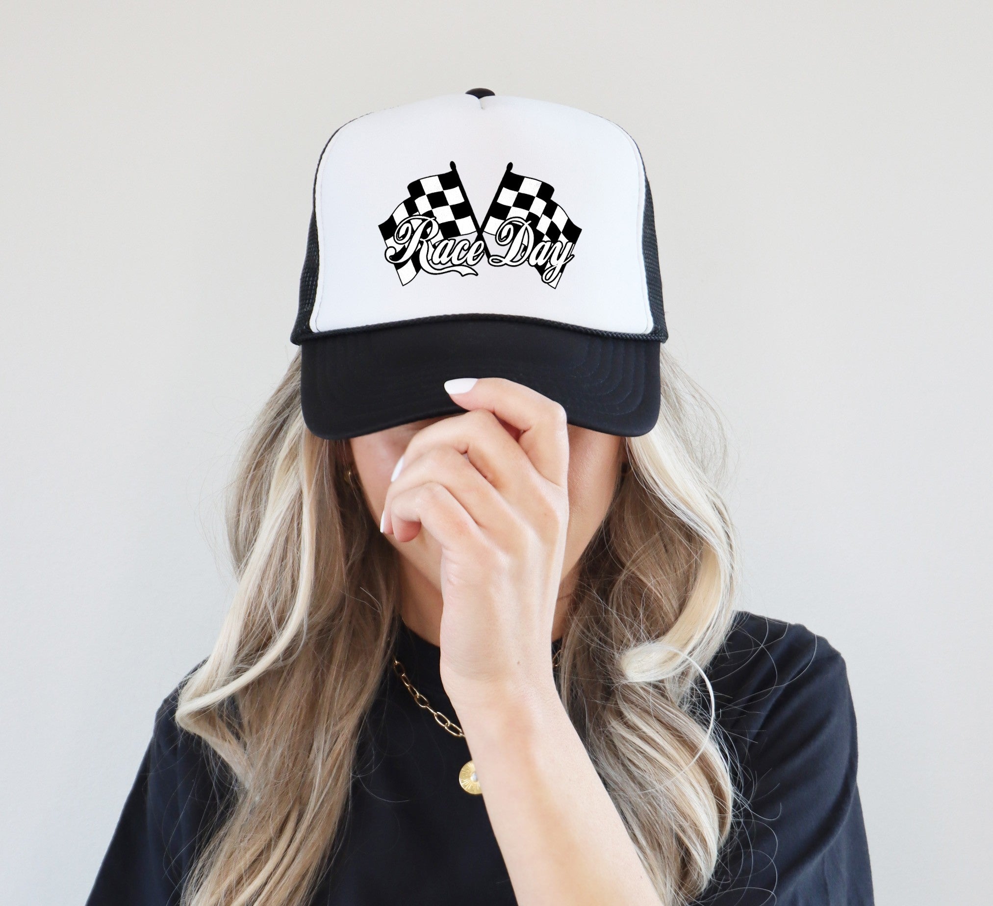 Race day trucker hat with mesh back