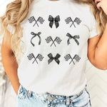 Race t-shirt with graphic bows and flags on White