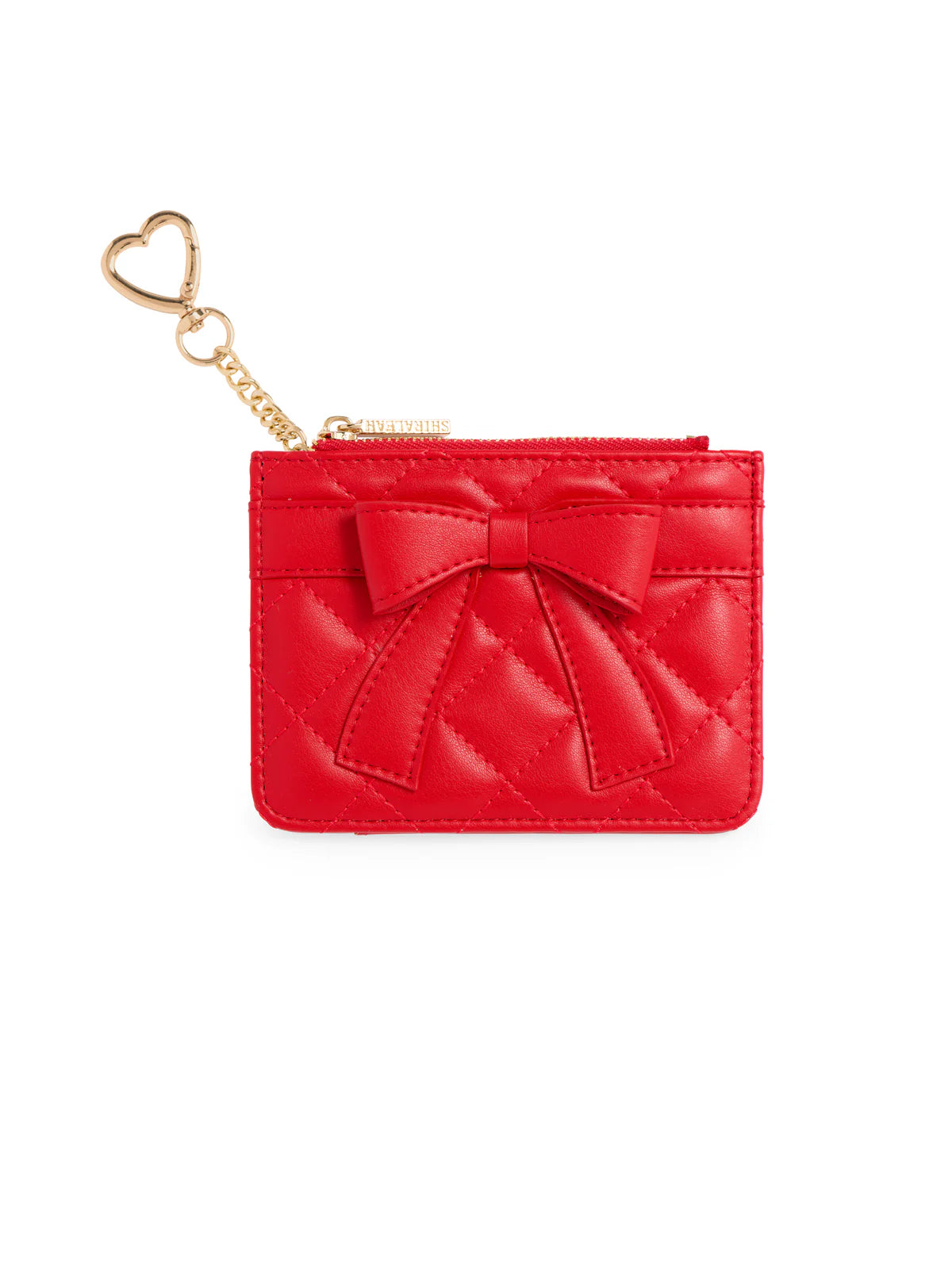 Red Quilted Card Case with Bow - Vegan