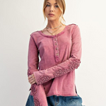 Rose knit top with crochet trim