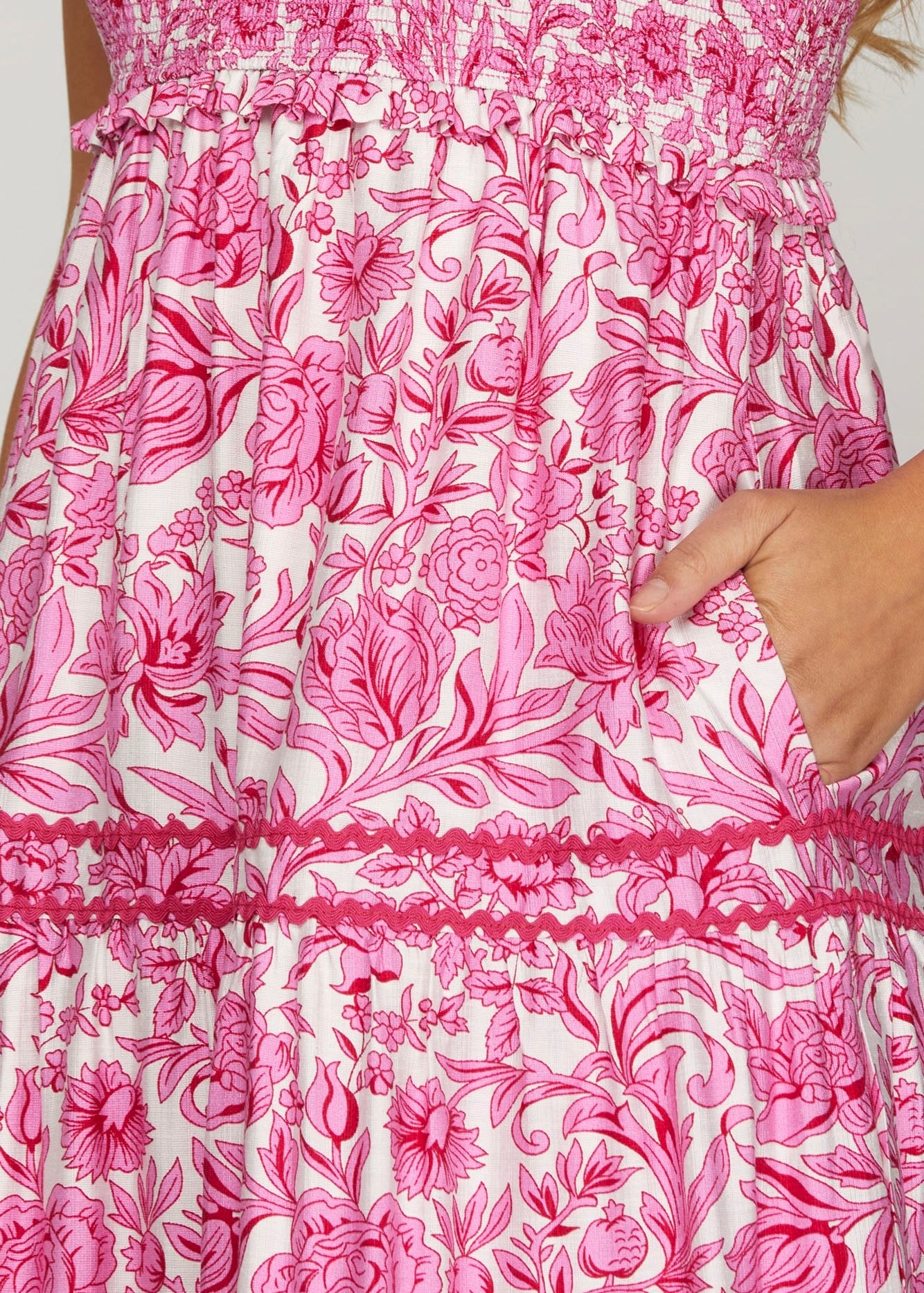 Pink Prt Smocked Sundress w/Ric Rac Trim