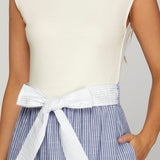 Knit Top w/Woven Stripe Blue Skirt