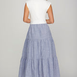 Knit Top w/Woven Stripe Blue Skirt