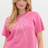 S/S Pink Beaded Bow Sweater